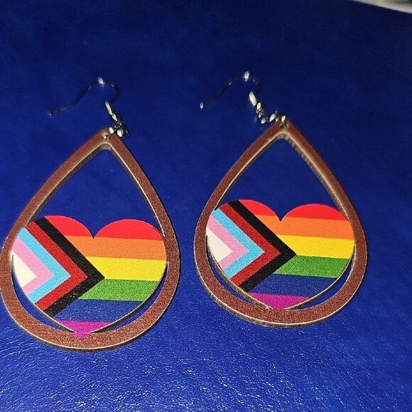 Rainbow Heart Teardrop Earrings - Picture 1 of 3